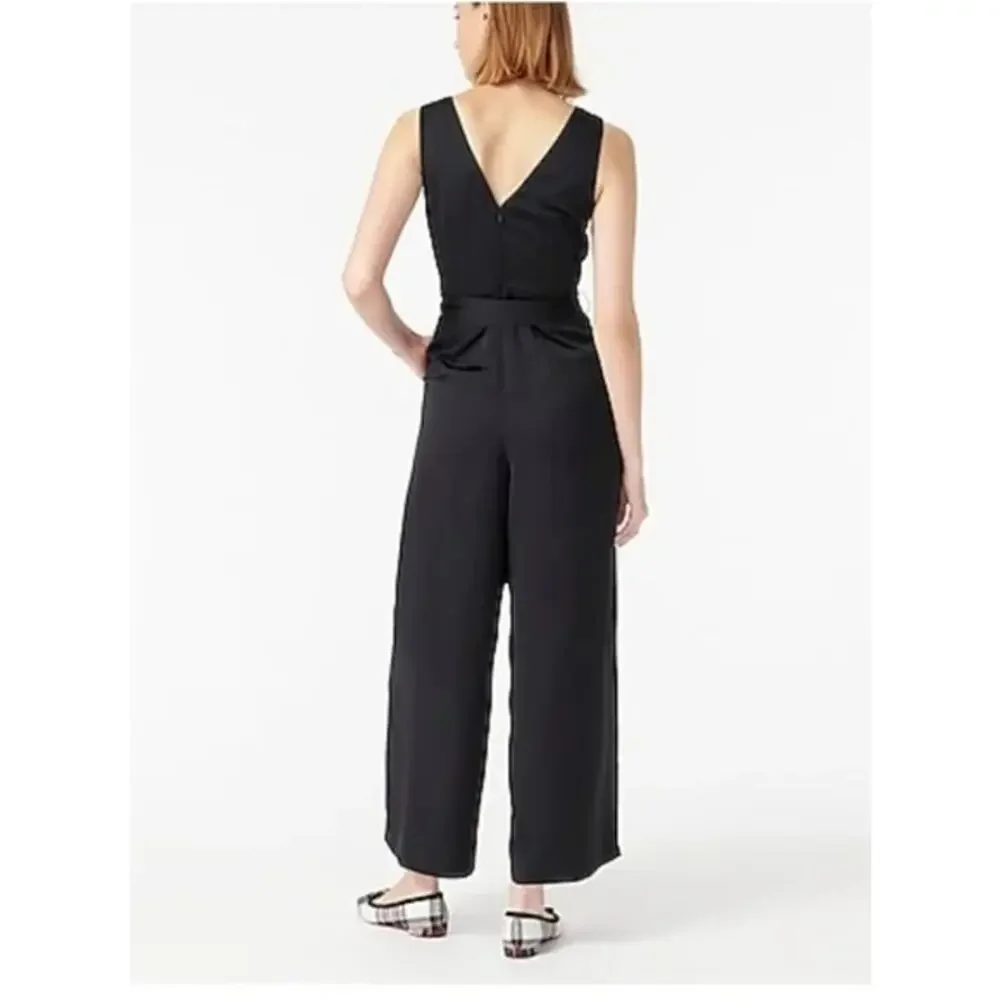 J Crew Sleeveless Satin Effect OnePiece Jumpsuit Elastic Tie Waist Pocket 6 Blue - Picture 5 of 15